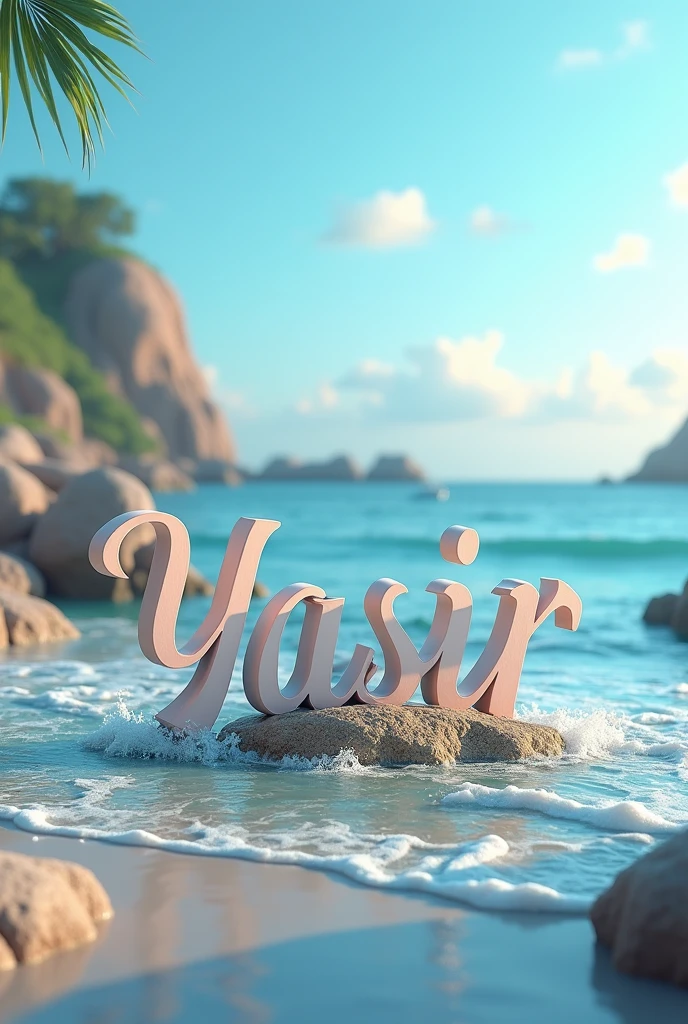 Yasir name 3d design with beautiful by the sea