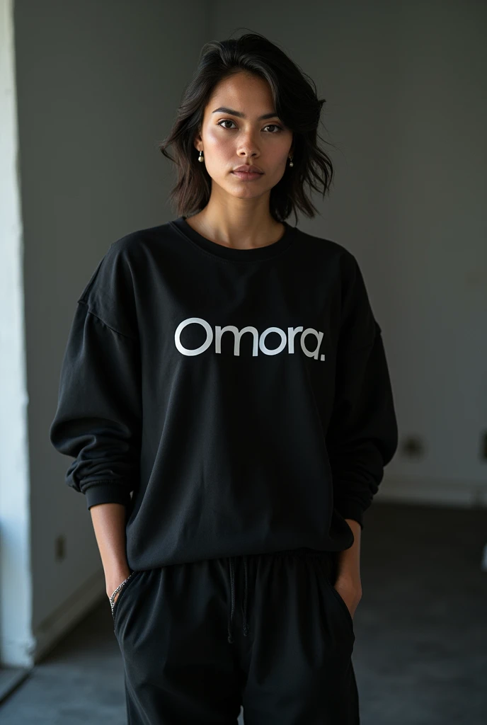 Réalise moi une personne portant le nom de la marque OMORA