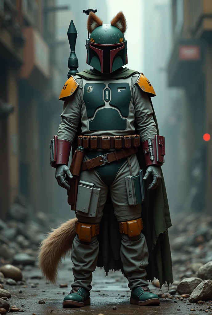 I want a picture of boba fett, full body, with furry ears and furry tail 
