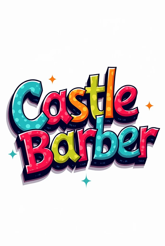 A text that says castle barber in pop art style on a white background 