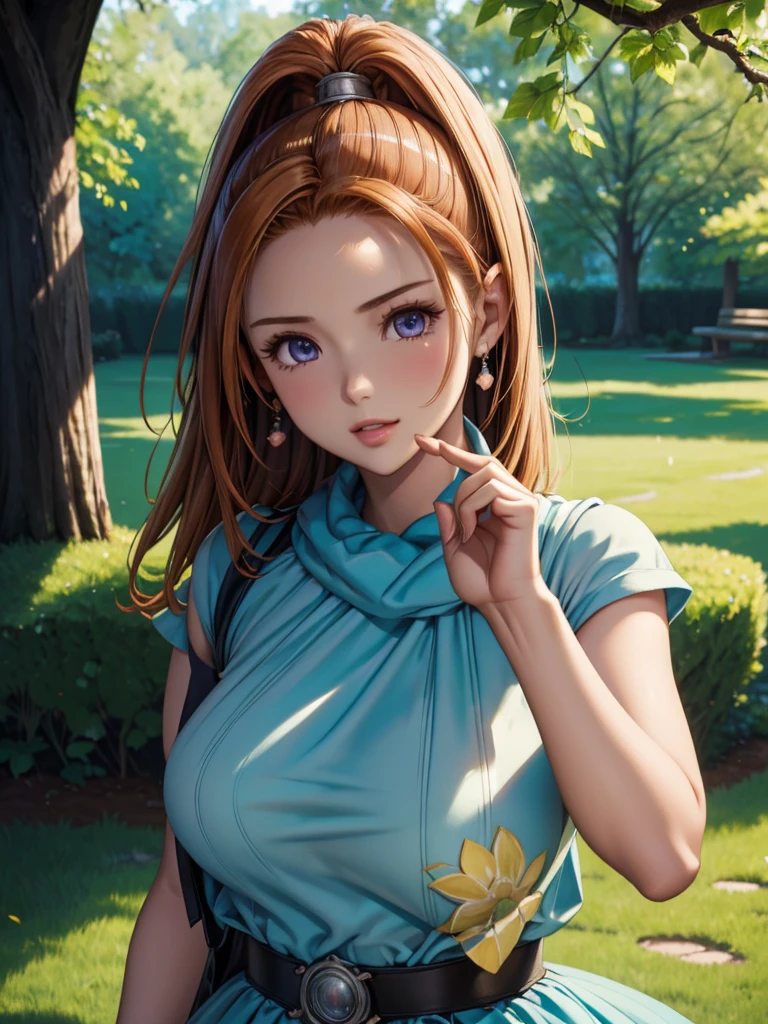 (best quality, 4k, high resolution, masterpiece:1.2), vibrant colors, soft lighting, serene garden, blooming flowers, sunlight filtering through trees, gentle breeze, flowing dress, summer afternoon, expressive hand gestures, natural beauty, daydreaming, peaceful atmosphere, detailed background, intricate patterns, subtle shading, realistic textures, lifelike skin tones, delicate shadows, crisp edges, captivating gaze, cheerful demeanor, youthful energy, harmonious composition, enchanting artwork, mesmerizing realism, delicate brushstrokes, precise details, elegant pose, artistic interpretation, compelling storytelling, emotional depth, timeless elegance, captivating charm