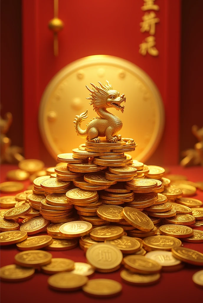 Pile of gold, Gold coins, ((china dragon)), Gold coins이 하늘에서 쏟아진다. Dazzling golden, golden light, The Golden Box, Gold Coin, 
