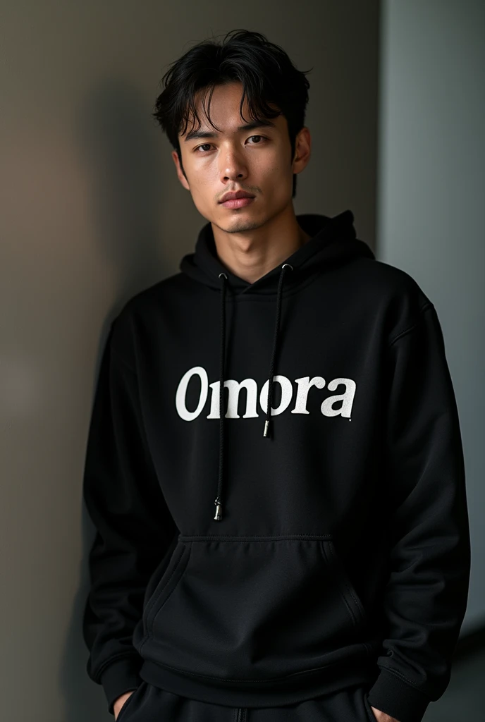 Réalise moi une personne portant le nom de la marque OMORA