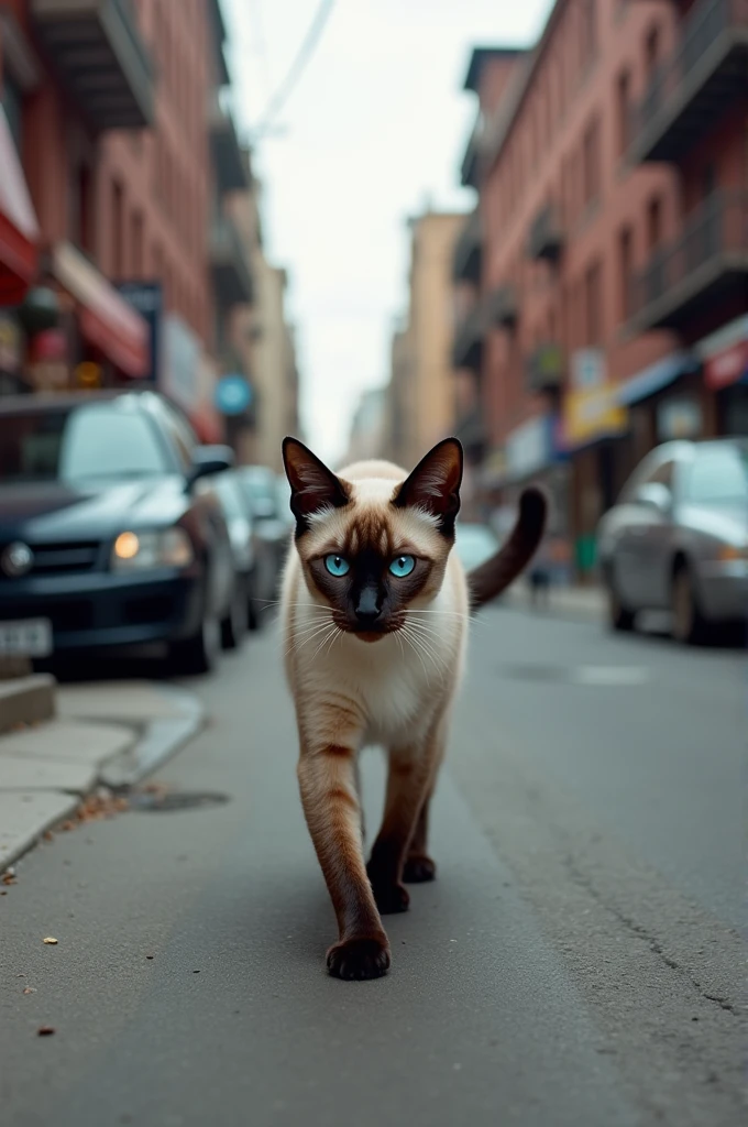 A Siamese cat on the street 