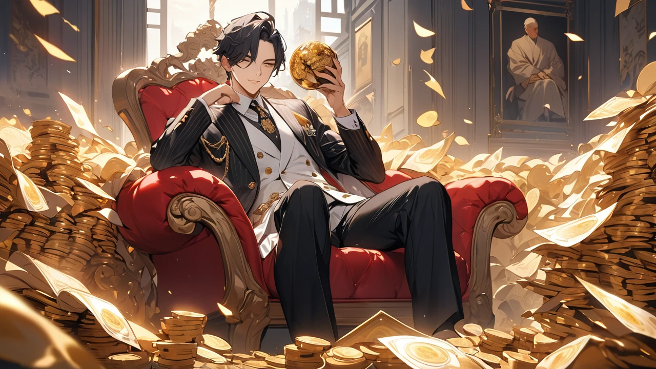 Highest quality, masterpiece, High resolution,He became extremely rich.