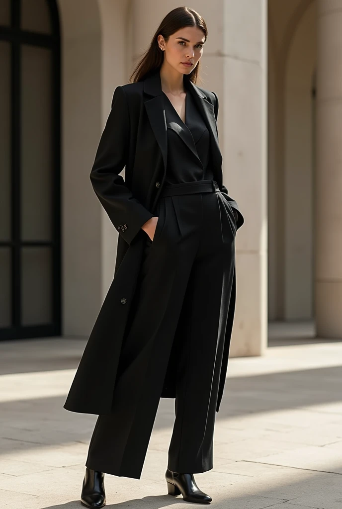 Réalise moi une personne portant un ensemble de la marque OMORA