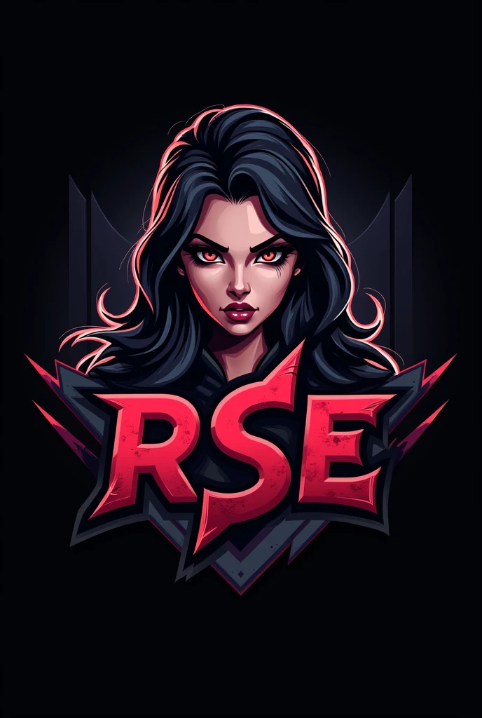 The mobile esports squad logo has a scary sexy girl in the logo and is holding the words RSE (black background)