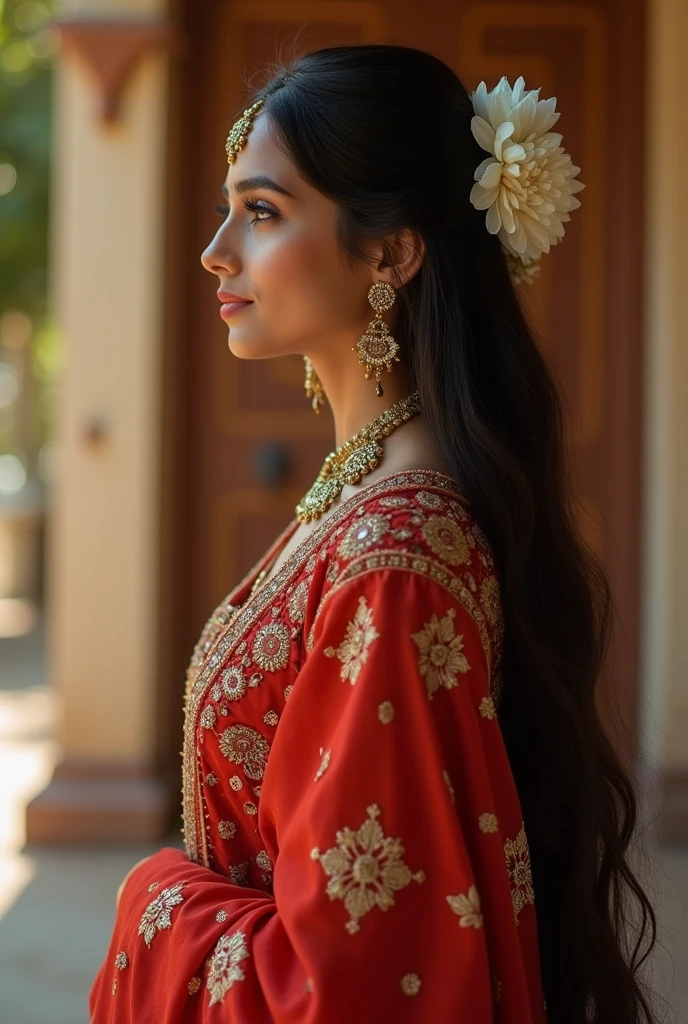 Profile Concept: A beautiful Indian girl with long, silky hair who embodies grace and elegance in traditional attire. She kurta fashion and hairstyle tips, showcasing how to style and maintain long, luxurious hair. Her content features dance videos in traditional outfits, and special looks for Indian festivals, blending cultural richness with contemporary style. Her personality is soft-spoken yet strong, deeply rooted in Indian traditions while embracing a modern sensibility. She connects with her audience by presenting a relatable and empowering version of Indian femininity.
