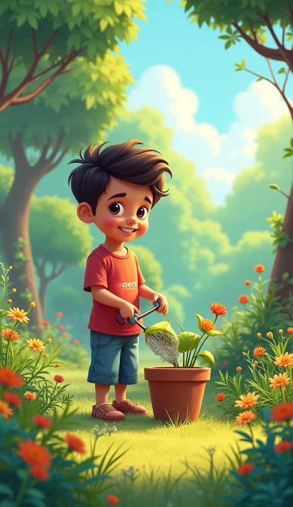 Create in the style of viral real cartoon digital illustration in 4K quality, " Ritesh's hobby was gardening