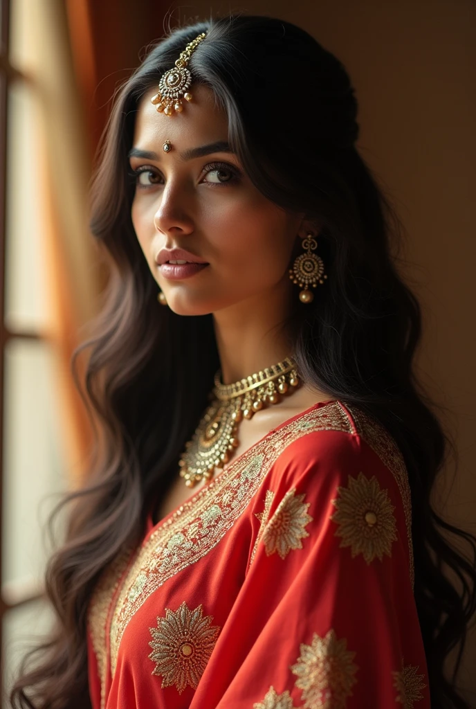 Profile Concept: A beautiful Indian girl with long, silky hair who embodies grace and elegance in traditional attire. She kurta fashion and hairstyle tips, showcasing how to style and maintain long, luxurious hair. Her content features dance videos in traditional outfits, and special looks for Indian festivals, blending cultural richness with contemporary style. Her personality is soft-spoken yet strong, deeply rooted in Indian traditions while embracing a modern sensibility. She connects with her audience by presenting a relatable and empowering version of Indian femininity.