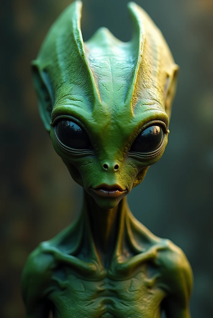 a highly detailed alien with a square skull, green skin, and antennae, hyper realistic, 8k, photorealistic, cinematic lighting, dramatic pose, intricate details, sharp focus, award winning digital art, vibrant colors, dynamic composition