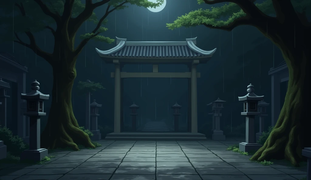 a japanese cemetery, no people, raining, night, moon, In the style of Makoto Shinkai。master piece, ultra detail, precision, ultra-realistic,