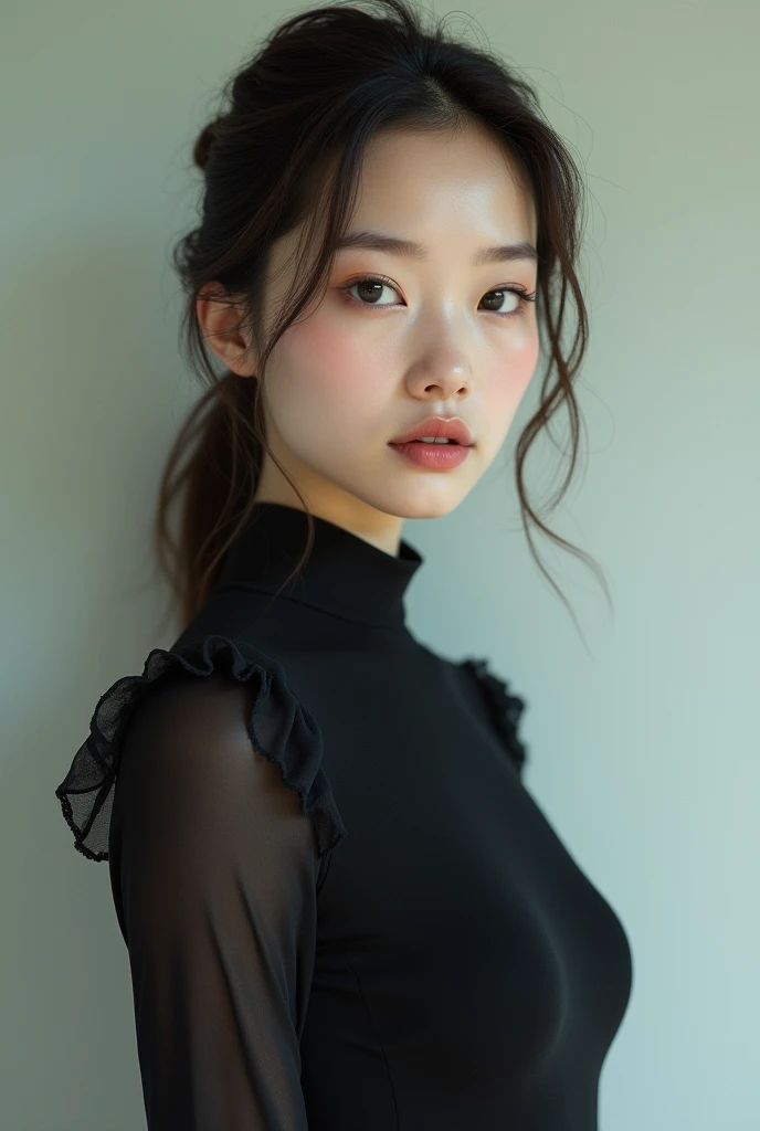 (((One person,alone))),(Highly realistic photos, High resolution, Detailed face, Beautiful Eyes) Japanese women, 30 years old, Cute Face, Nice body, Take a photo book,Healthy Body,Thighs、turn over、Depth of written boundary,、Narrow eyes,Light Smile、Kamen Rider style bodysuit