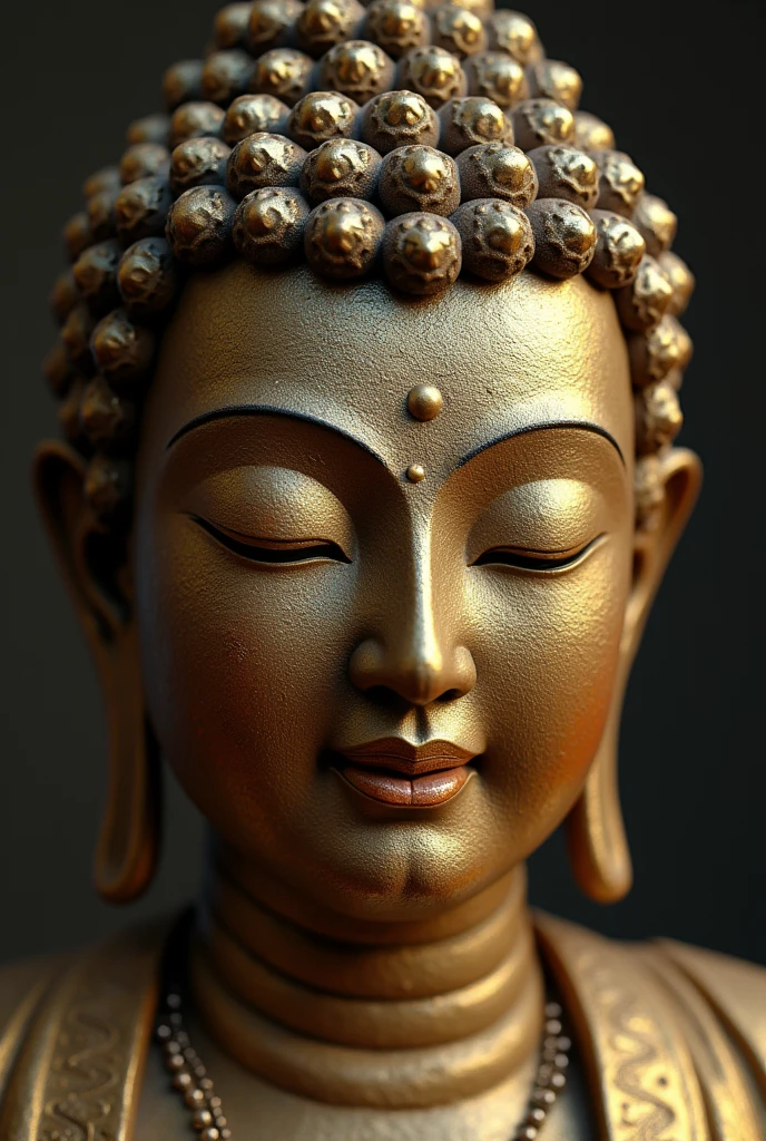 Super realistic, Digital Fantasy Artwork. Super detailed. The Saint Kuya chants Buddhist sutra, Na-mu-A-mi-da-bu-tsu. The six-letter word that comes out of his mouth will transform into six small Buddha statues. Close-up the face of The Saint Kuya. Awe and sacred atmosphere
