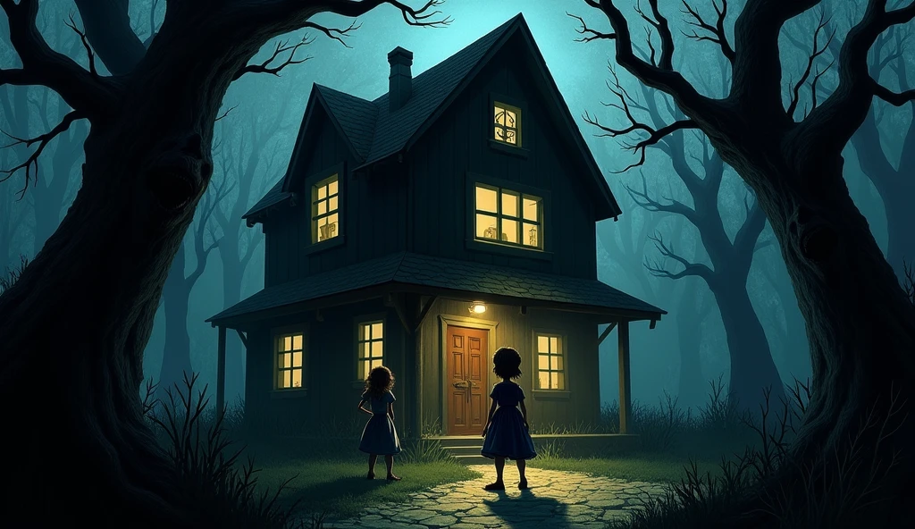 Hansel and Gretel. A dark night. The house is locked and you can't get out the front door.