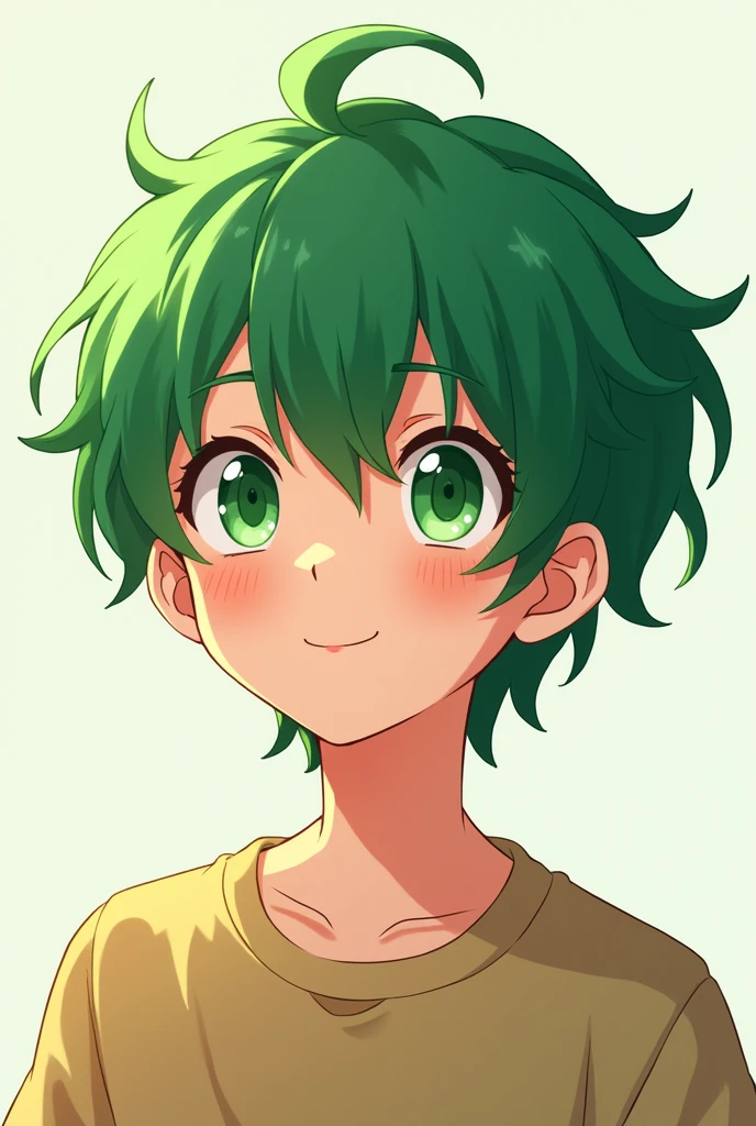 anime cute guy green hair young