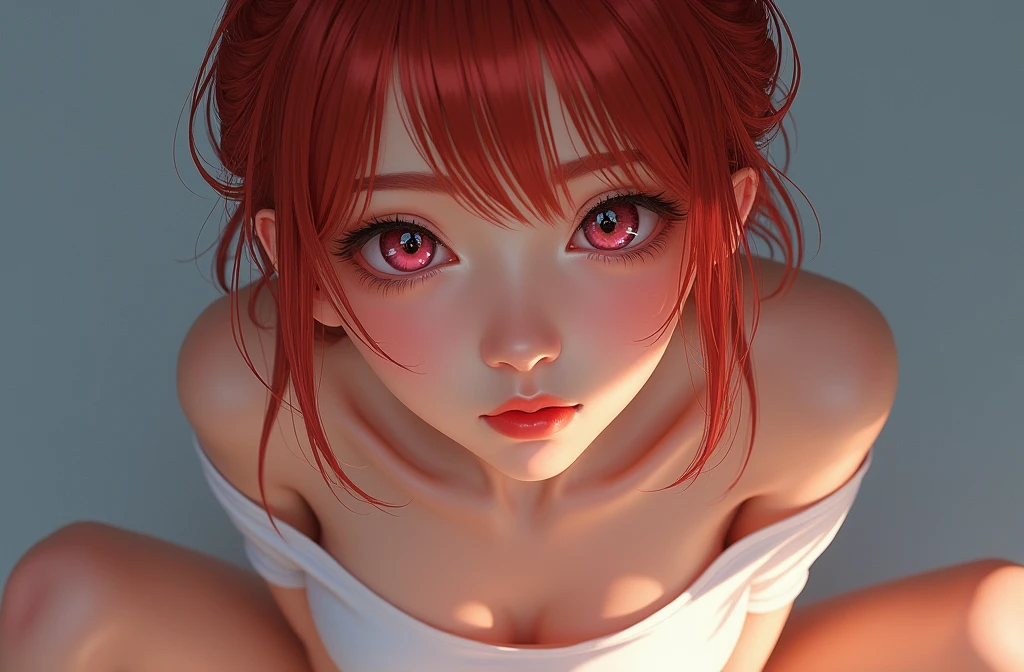 lzzang-6500v1.1, (original: 1.2), (realistic: 1.3) (mixed Thai), Highly detailed illustrations of realistic photos of beautiful girl with beautiful details, extremely detailed eyes and face, eyes with beautiful details, beautiful woman, 1 girl, Thai asian woman, Macro closeup portrait photo of ,(dinamic pose:1.3), ultra-detailed, sharp focus, rule of thirds, japanese mixed, (japanese idol), (smile:1.2), Big breasts, shiny skin, clear skin, squat, spread legs, (from head to legs:1.2), light pink eyes, light Red hair, see-through-bang-hair, long hair, hair-band, open stomach, open shoulders, (white off-shoulder T-shirt), white panties, (thin arms, slender:1.4), (on a stage:1.3), Extraordinarily detailed face, detailed lips, Detailed eyes, Double eyelids, Ultra Sharp Focus, Vivid Colors, High QualityFocus, Vivid Colors, High Quality