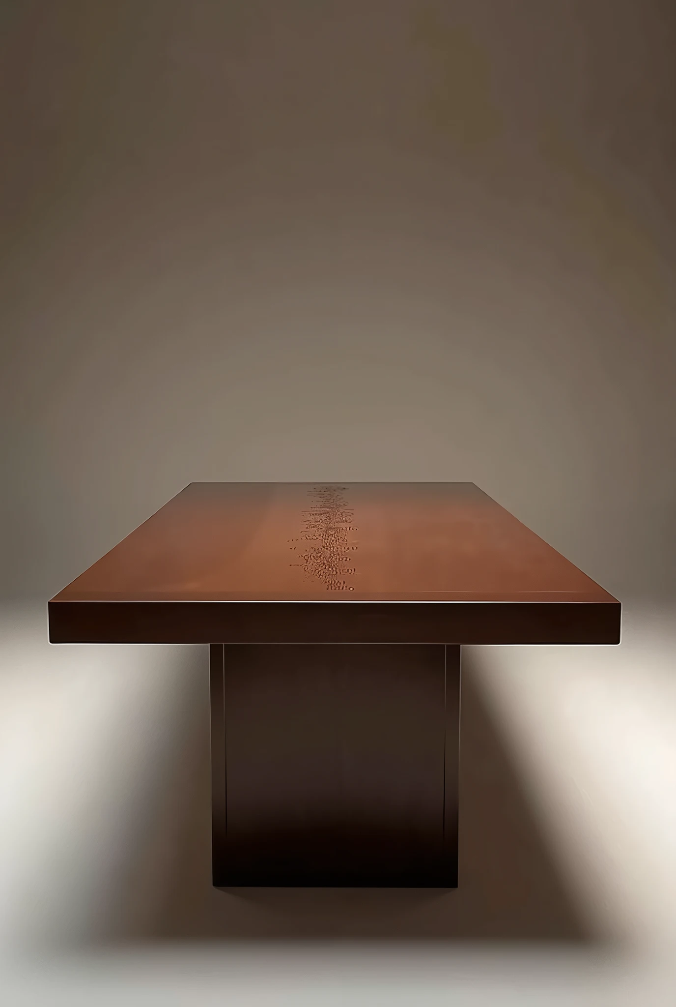 need a rectangle table design where width is 2.5ft and length is 4ft. table should have 2 inch width border with sloping inside from all 4 sides. center part should be like engraved. furniture should be glossy brown