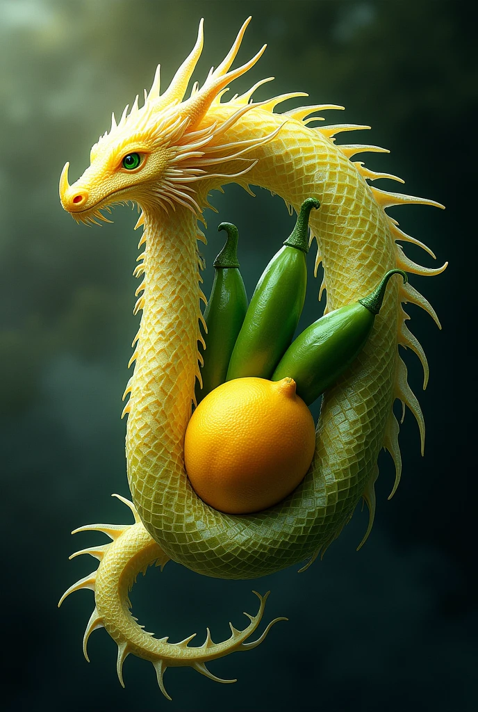 he word DRAGON, just replace g in the shape of a dragon, O in the shape of a lemon and the letter N formed by three green chillies