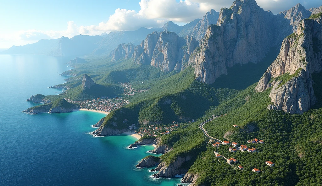 (Photorealism:1.2), Corsica from the air ,  