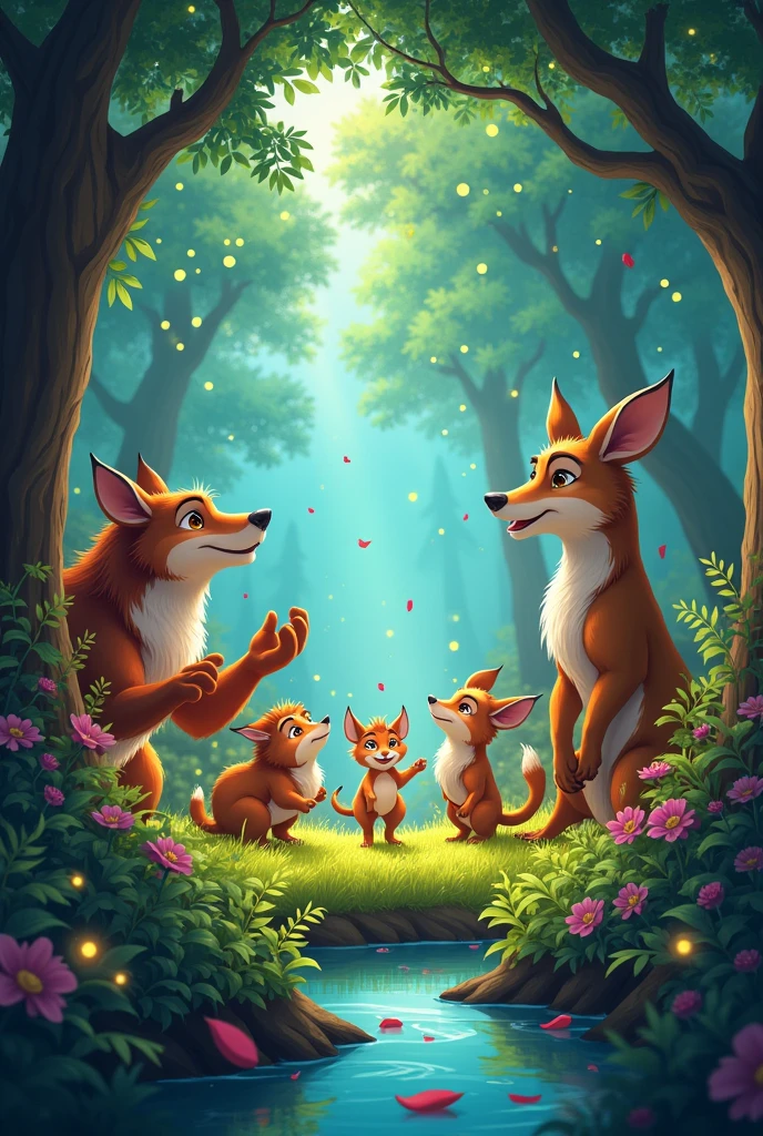 The animals celebrated, and the Spirit of the Forest thanked Felix for his creativity and bravery.
