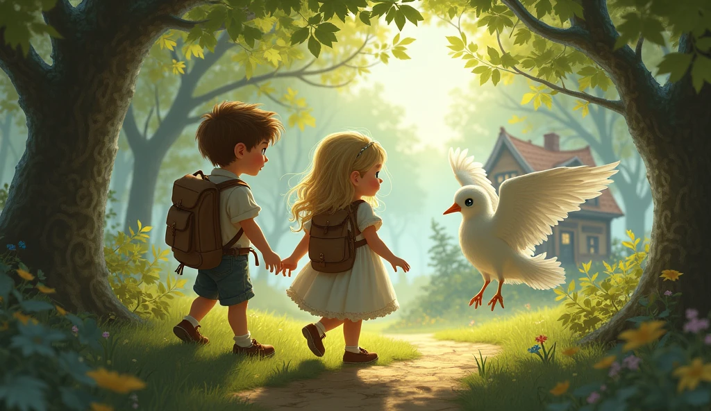 Hansel and Gretel。Beautiful white bird、tiny house discovery