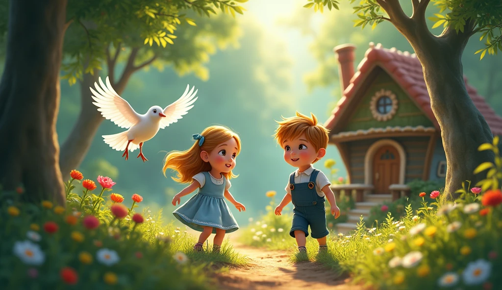 Hansel and Gretel。Beautiful white bird、tiny house discovery
