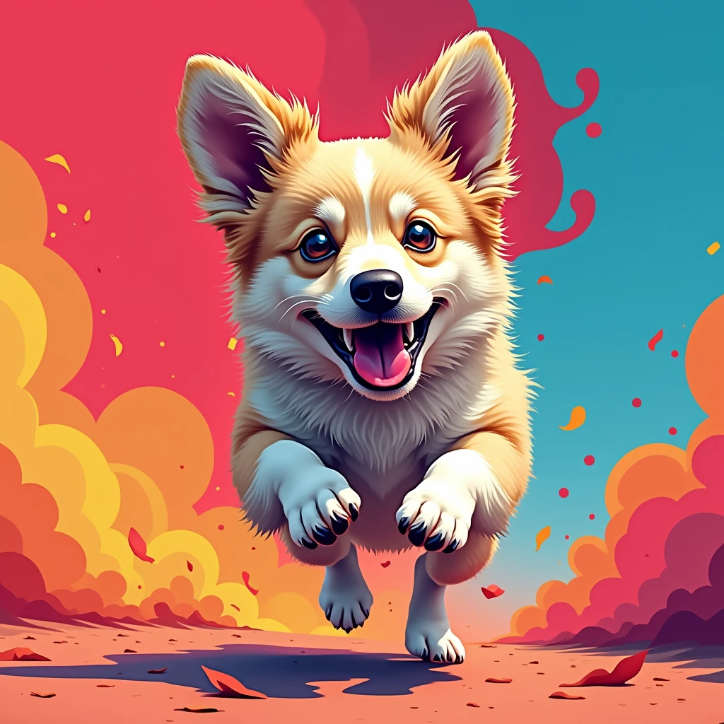 a close up of a dog running on a colored background, dog digital, highly detailed vector art, jen bartel, stunning art style, vector art style, arte do Adobe Illustrator, art of alessandro pautasso, hd vector art, Horse, multicolored vector art, full-colour illustration, Bela arte UHD 4K, vibrant high contrast coloring, cute dog