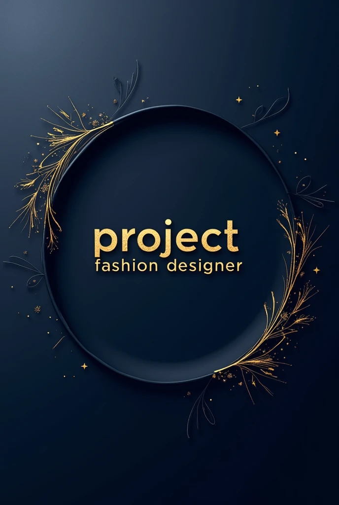 A classy and trendy background with the company name "Project Fashion Designer" in dark blue with gold details. The top part is blank larger than the bottom. has a classy design related to fashion