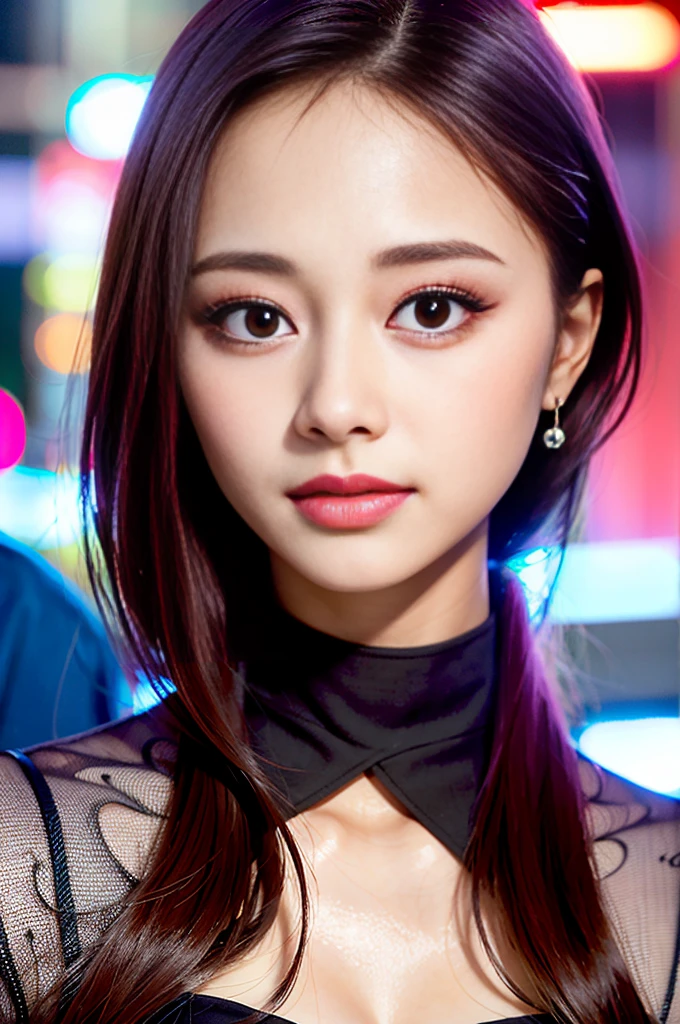 Tzuyu 1, woman, (Realistic), (Hyperrealism), (photoRealistic), Written boundary depth, eye make up:0.7 (whole body:1.8), (Large Bust),(Tight waist), Observe the audience,