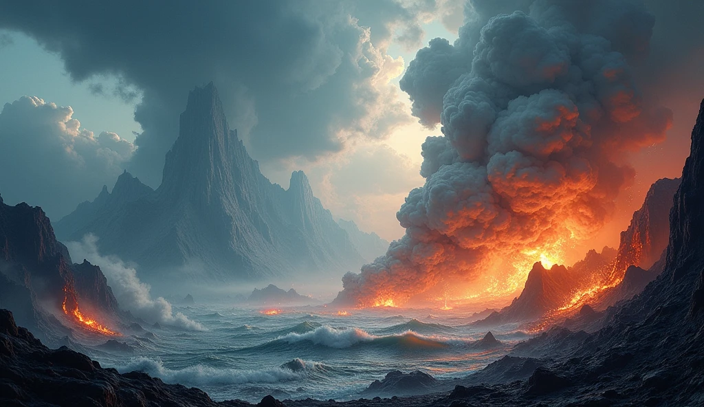 Dark and destroyed scenery. Morbid. With magma. Vibrant and incandescent colors. Ultra realistic 8K --auto --s2