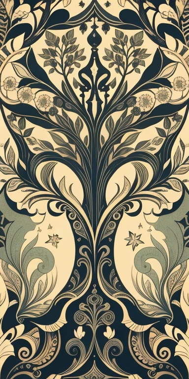 Nordic tree-shaped solitaire，Flat style， abstract artistic，Graphic design，symmetry, Math, Renaissance, Oil painting, 2D canvas, highly  detailed, complex, Classic paint, Black monochrome, crystals, opulent, lap, gothic ornament, Graphic design