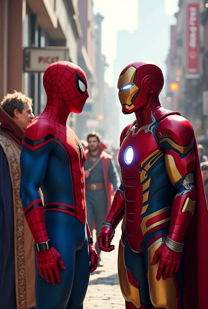 Spiderman and iron man stay together and make fun and doctor strange stood up and see him