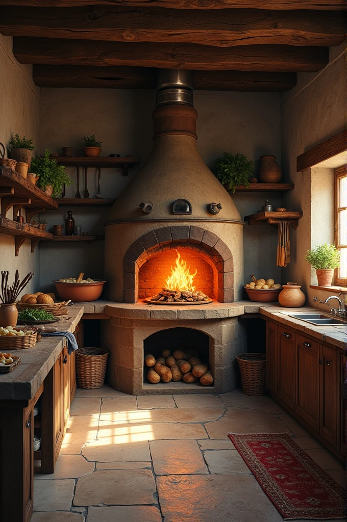 Dirty kitchen with clay oven
