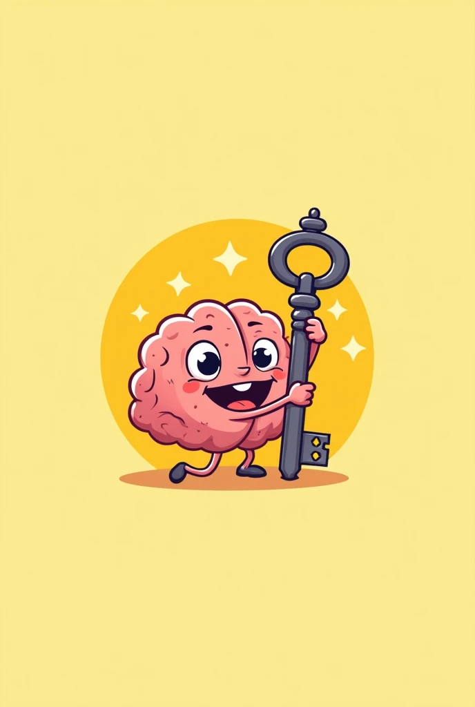 Make a logo with a yellow background with a cartoon brain with eyes and a mouth holding a very pretty key that doesn&#39;t have a trunk on its body and that is a simpler image.