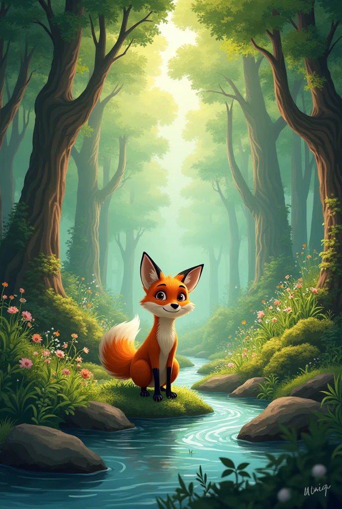 In a forest filled with towering trees and winding streams, there lived a young fox named Felix. Felix loved to explore and dreamt of becoming an artist.
