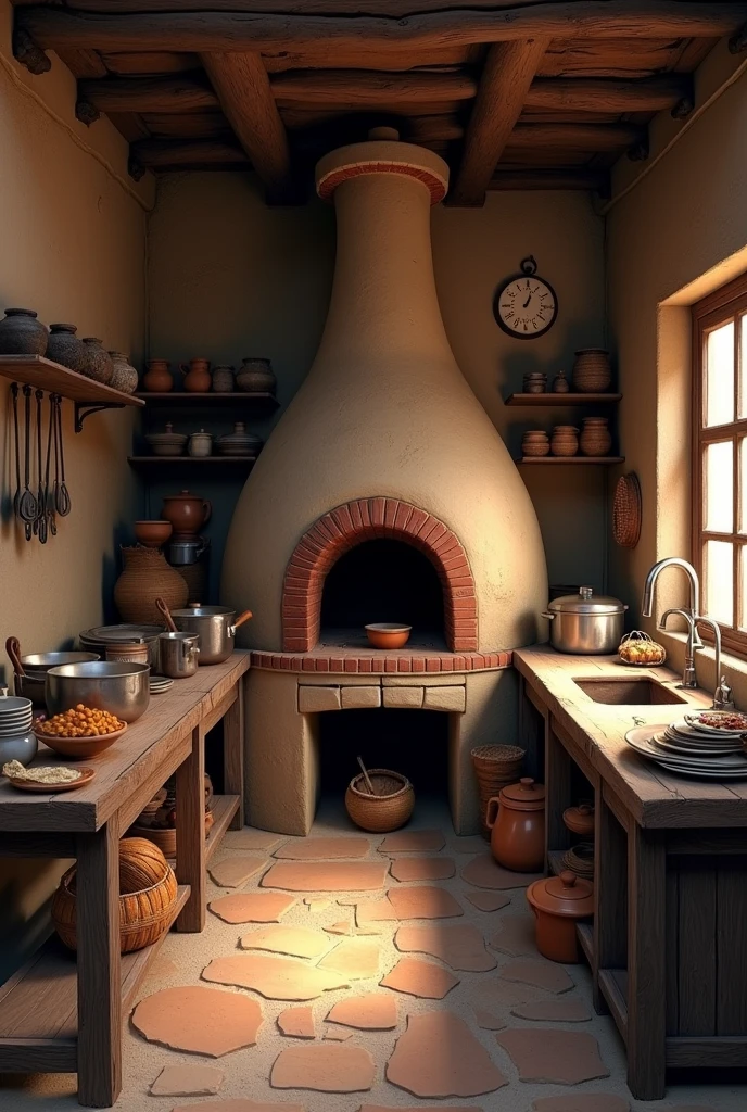 A small simple Dirty kitchen with clay oven