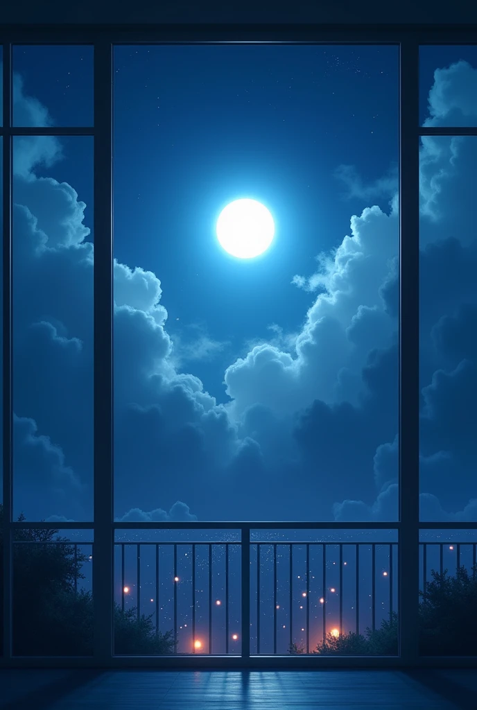 The apartment is full of windows in the middle of the night, a bright window The clouds in the sky are like horses Poster minimal 