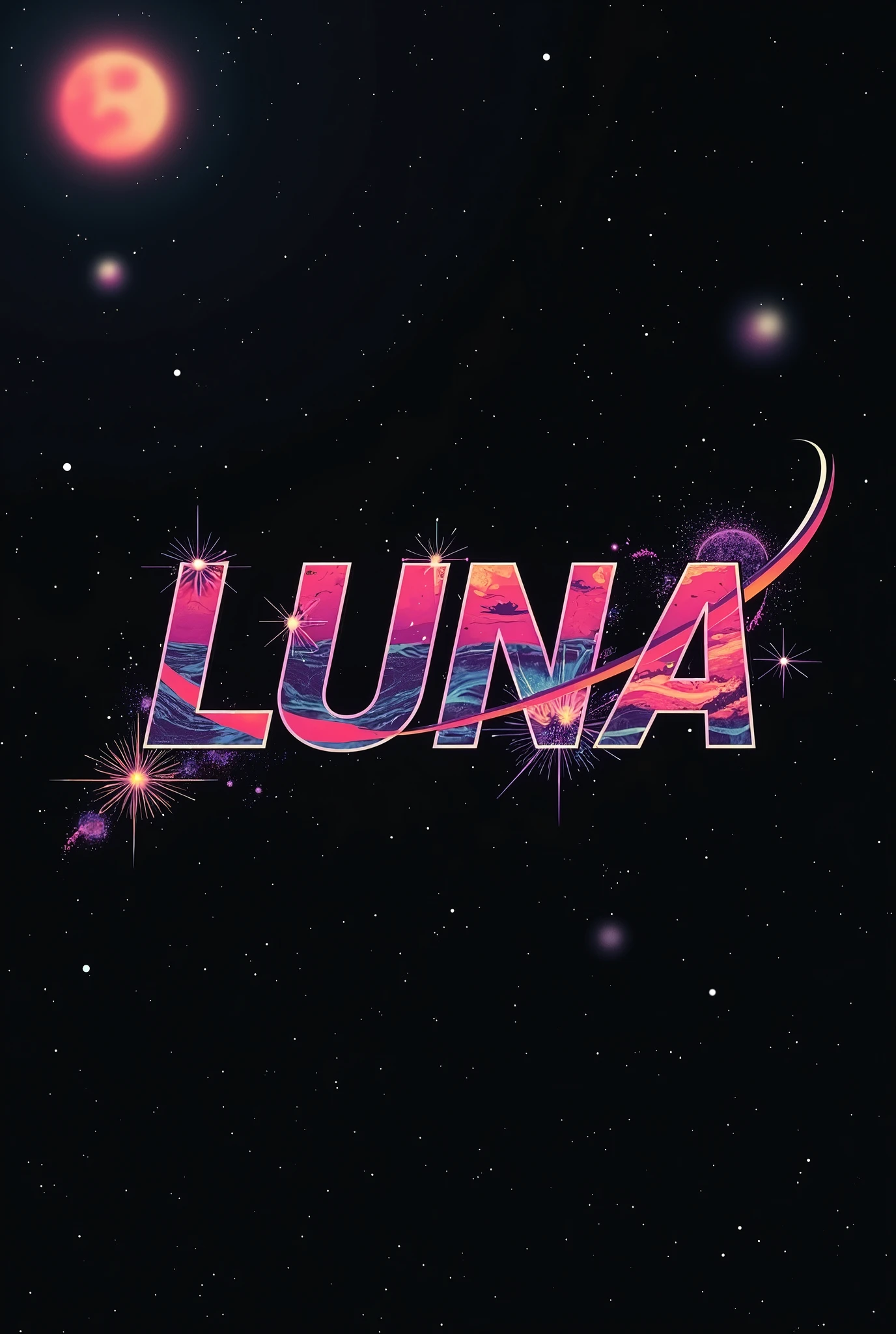 High resolution, Logo for Jdm cars, logo spelling swiftly “Luna” cool, Jdm theme, anime theme, Cyberpunk vibe name spelling, brand logo, logo for tshirt, brand logo “LUNA”, neon vibes, acid trip vibes, acid trip, shooting stars, acid trip inside “LUNA”, acid trip, hallucinations inside “LUNA”, Waves of hallucinations,  the universe is unimaginable, waves of acid trip, waves of despair,