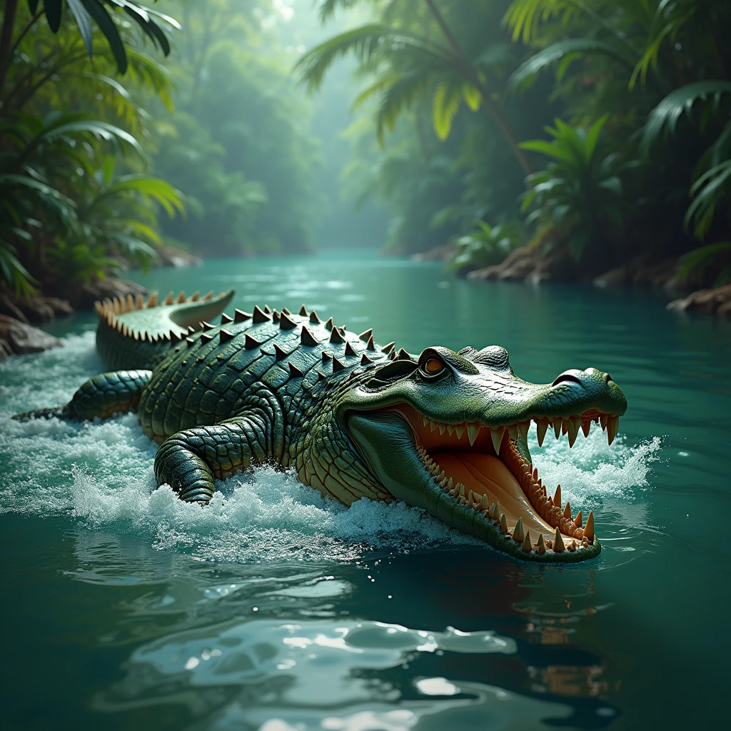 Crocodile agresive in a river