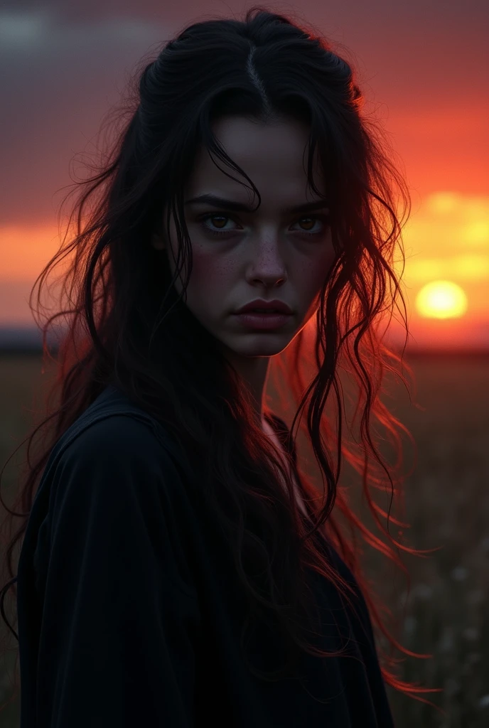 Dangerous girl with black sunset shadow
