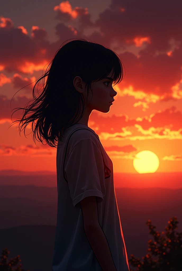 girl with black sunset shadow
