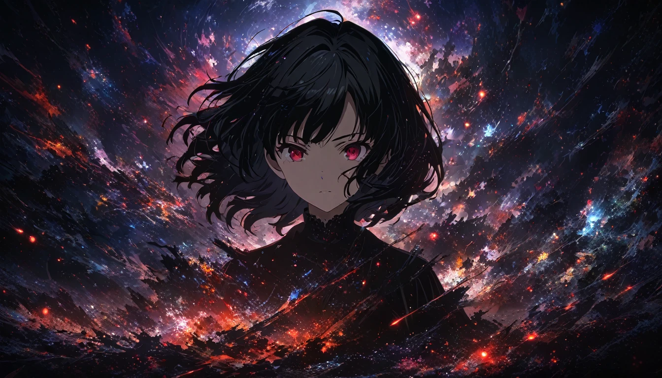 dark, darkness, Dark Background, Woman in black(Long black hair, Red eyes), anime art wallpaper 4k, anime art wallpaper 4k, anime abstract art, Detailed anime art, Anime Style 4k, Anime Art Wallpapers 8K, Detailed digital anime art, Anime style digital art, 