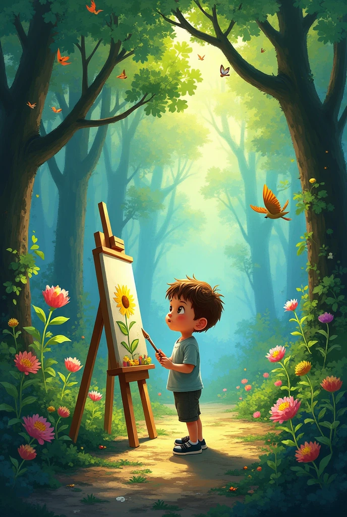 Felix was amazed and eager to try the paintbrush. As he began to paint, vibrant colors filled the forest. Flowers bloomed, birds sang, and animals danced with joy.