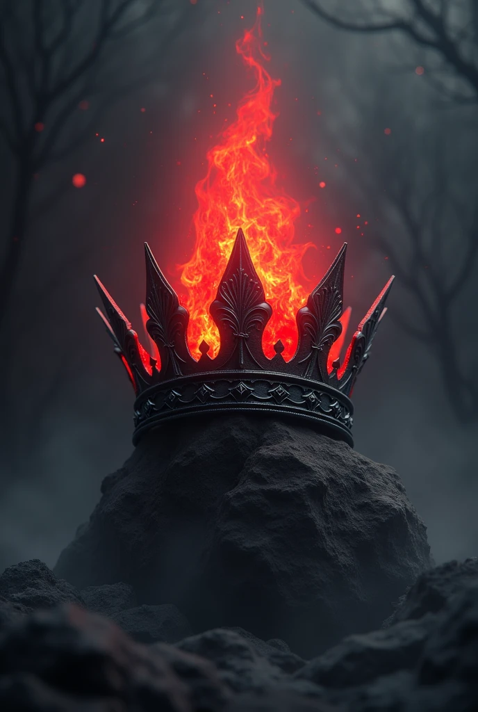 Black crown with red flame