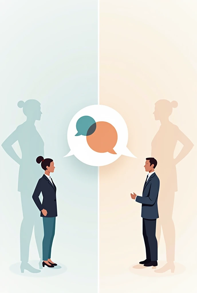 The gender communication style differences in business communication , such as a Venn diagram or a split-screen image.