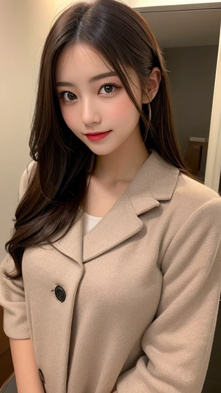 Tabletop, Highest quality, shape, Very detailed, finely, High resolution, 8k wallpaper, 完璧なダイナミックな構shape, Beautiful and detailed, Straight hair, Small breasts, Natural color lip, Random sexy poses,smile,20-year-old girl、Midnight、Beautiful and elaborate face、Perfect and beautiful face,Big eyes、RAW Photos、Expressing feminine poses with the whole body、Beautiful and detailed、Small face、Beautiful Duplex、Slim face and figure,Luxury brand mink coat(internal：Winter clothes)、Beautiful golden ratio face,Twin ponytail,Bright expression,Shooting with a focus on beautiful legs
