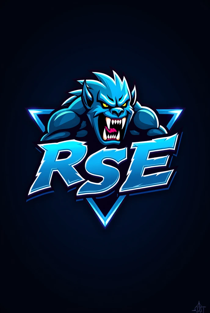 the logo mobile esports (have blue monster in the logo esports and have writing RSE in the logo that writing is freeze) the monster u holding the writing (black background)
