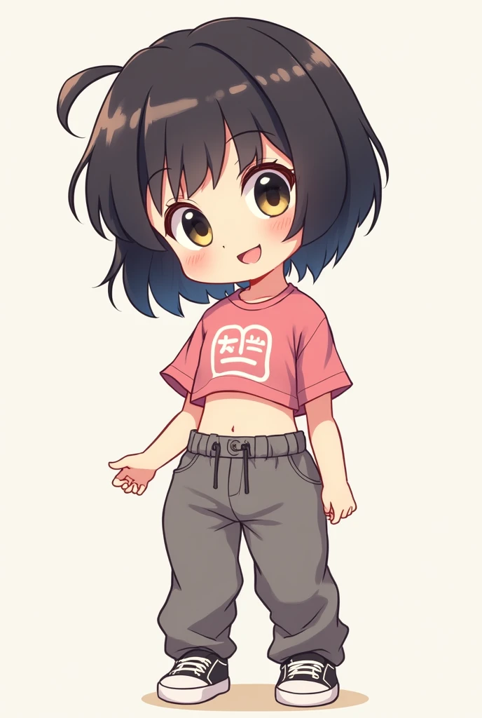Chibi anime croptop shirt with pants and shoes