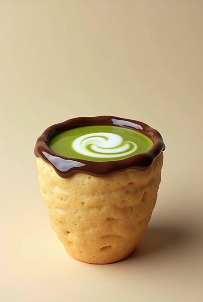 (photorealism:1.2), cookie cup without handle. cup has coffee and matcha foam, The cup is of vainilla cookie and has chocolate around the mouth of the cup. The chocolate must be melted just in the contour of the mouth of the cup. The foam muste be green like the matcha. The cup not has a handle.
remove the cup handle. the cup has shape pf cilinder an do not have a handle.